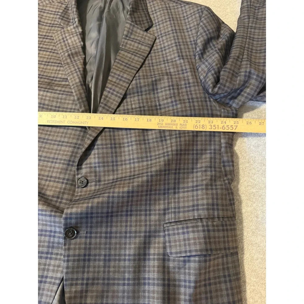 Peter Millar Mens Plaid Sport Coat Blazer Grey Blue Brown 2 Button Wool